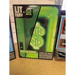 Smokezilla Lit Tray Light-Up Rechargeable Rolling Tray With Money Sign Green and
